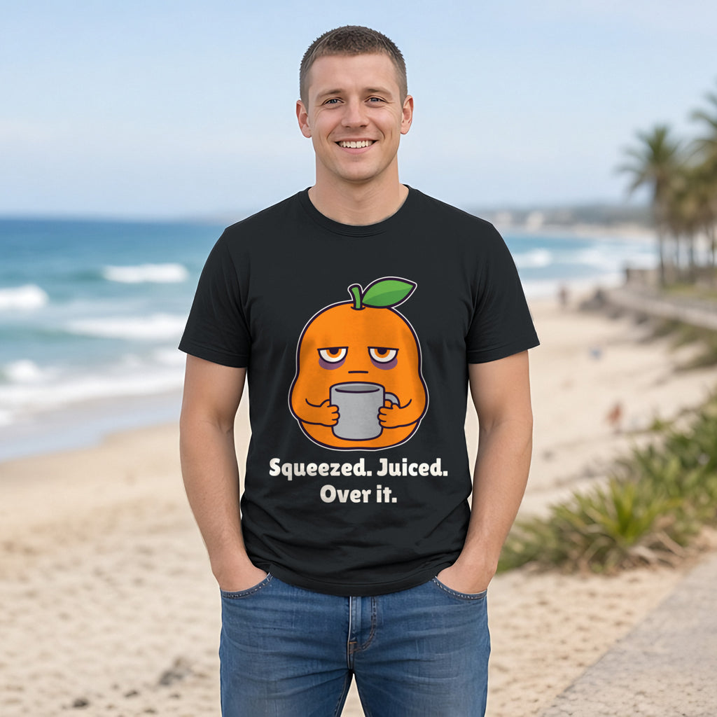 The Squeezed Orange Tee – Black worn by a model