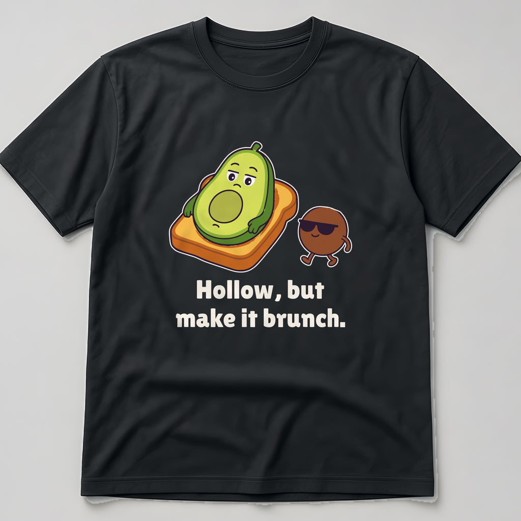 The Existential Avocado Tee in black, flat lay