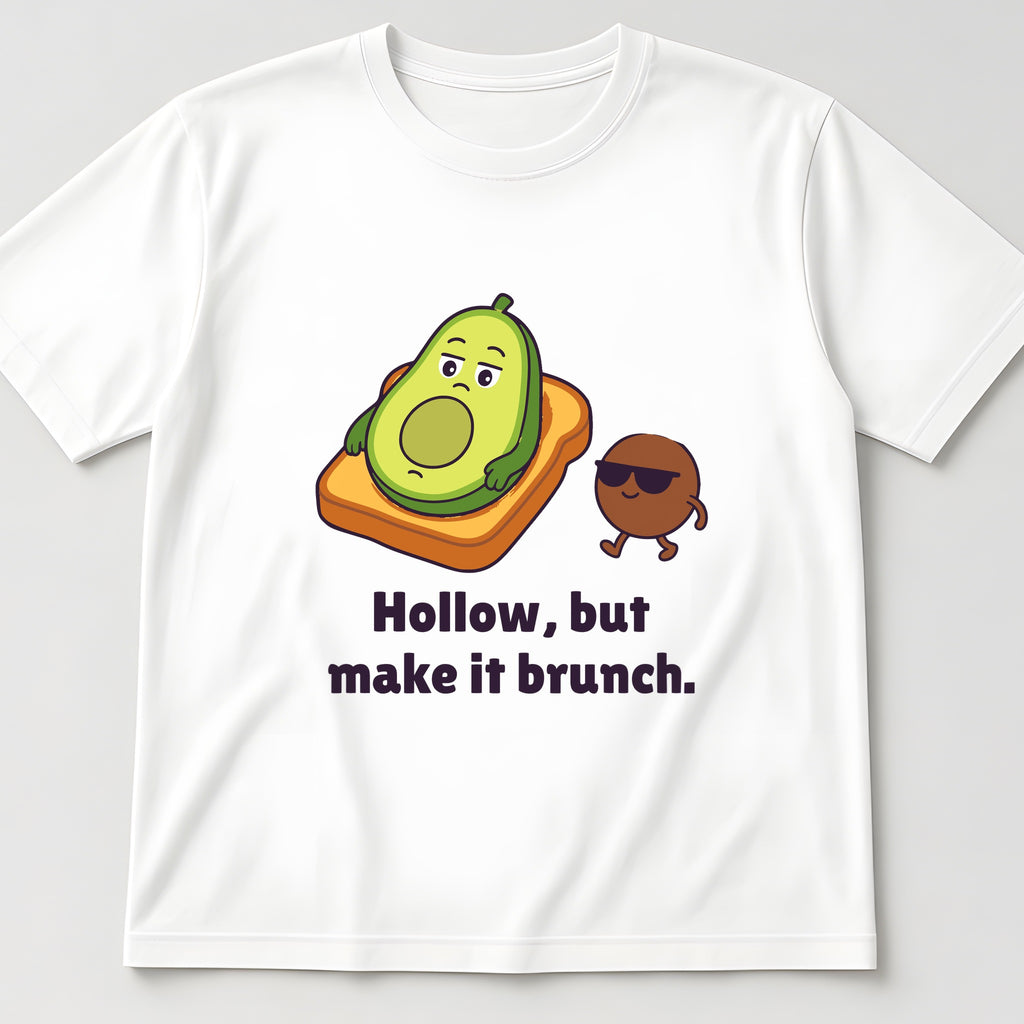 The Existential Avocado Tee in white, flat lay