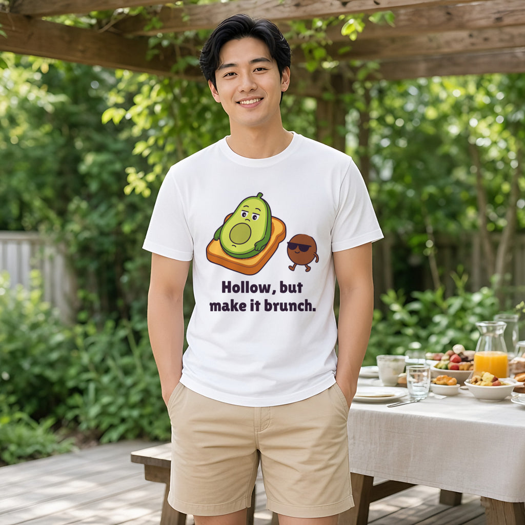 The Existential Avocado Tee – White worn by a model