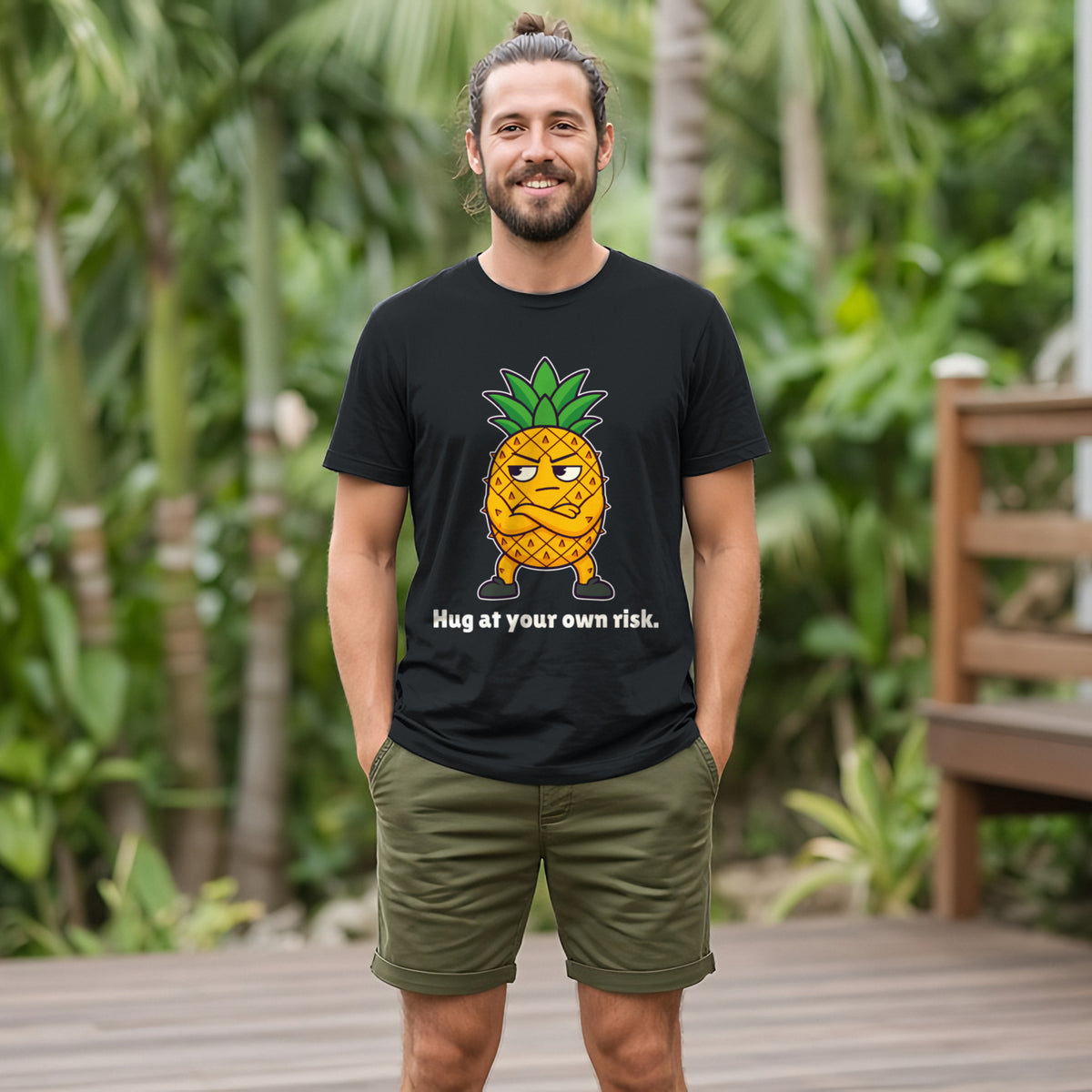 The Pineapple With Boundaries Tee – Black worn by a model