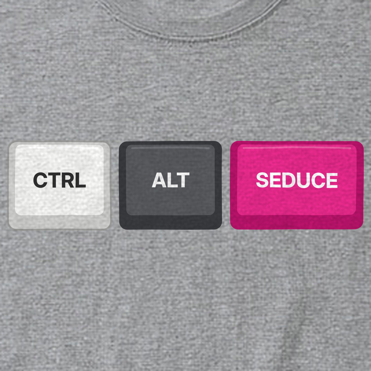 Print detail of the keycap design: Ctrl Alt Seduce keycaps