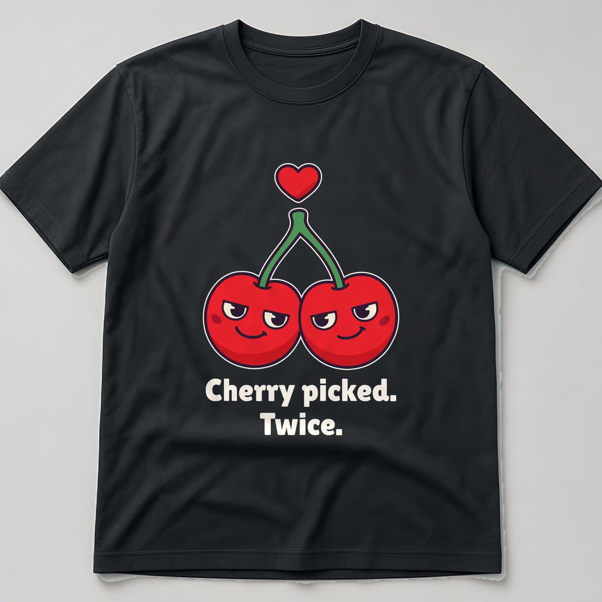 Cherries Tee in black, flat lay
