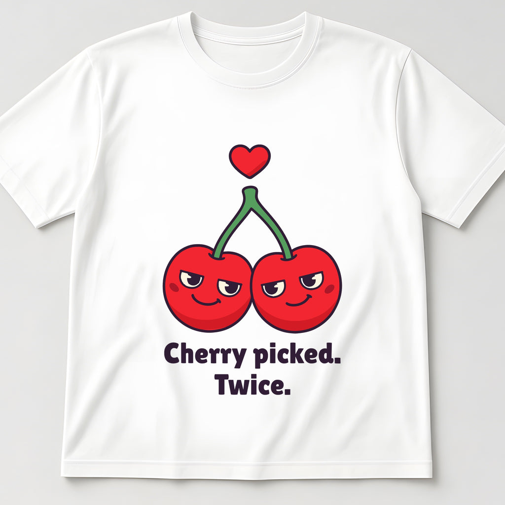 Cherries Tee in white, flat lay