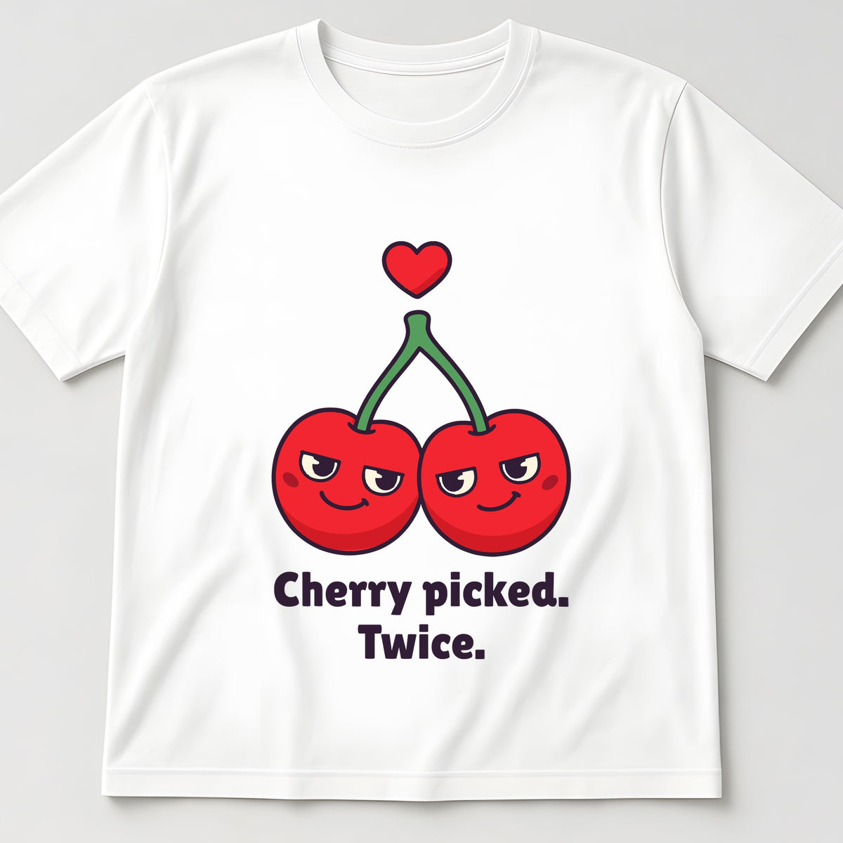 Cherries Tee in white, flat lay