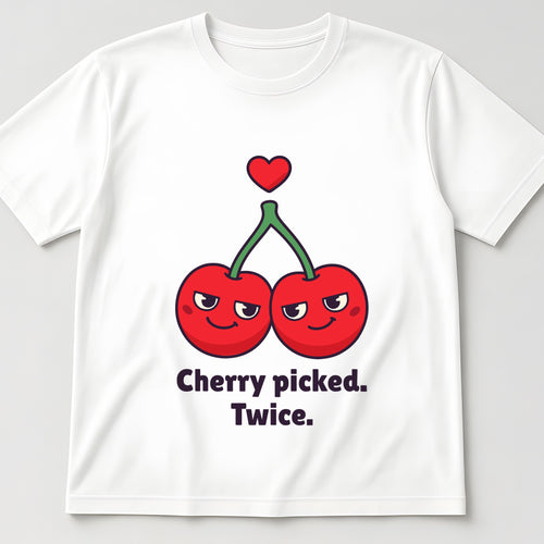 Cherries Tee in white, flat lay