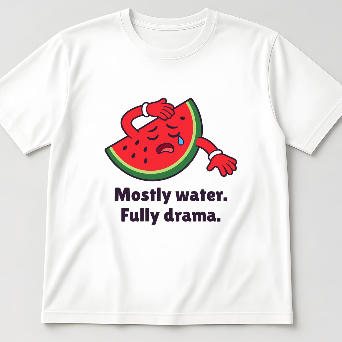 The Dramatic Watermelon Tee in white, flat lay