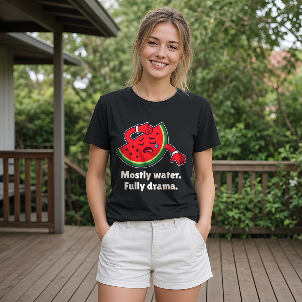 The Dramatic Watermelon Tee – Black worn by a model