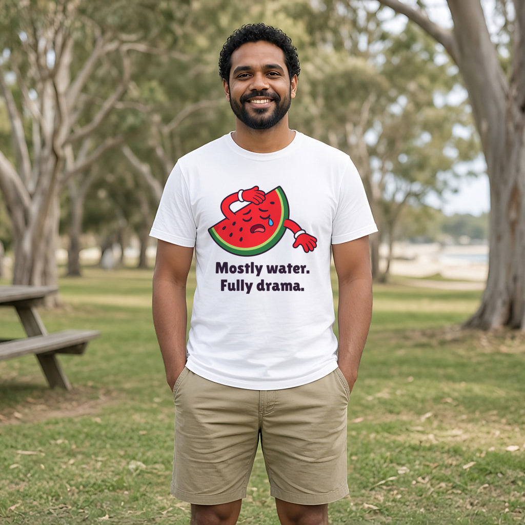 The Dramatic Watermelon Tee – White worn by a model