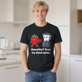The Strawberry vs the Blender Tee – Black worn by a model