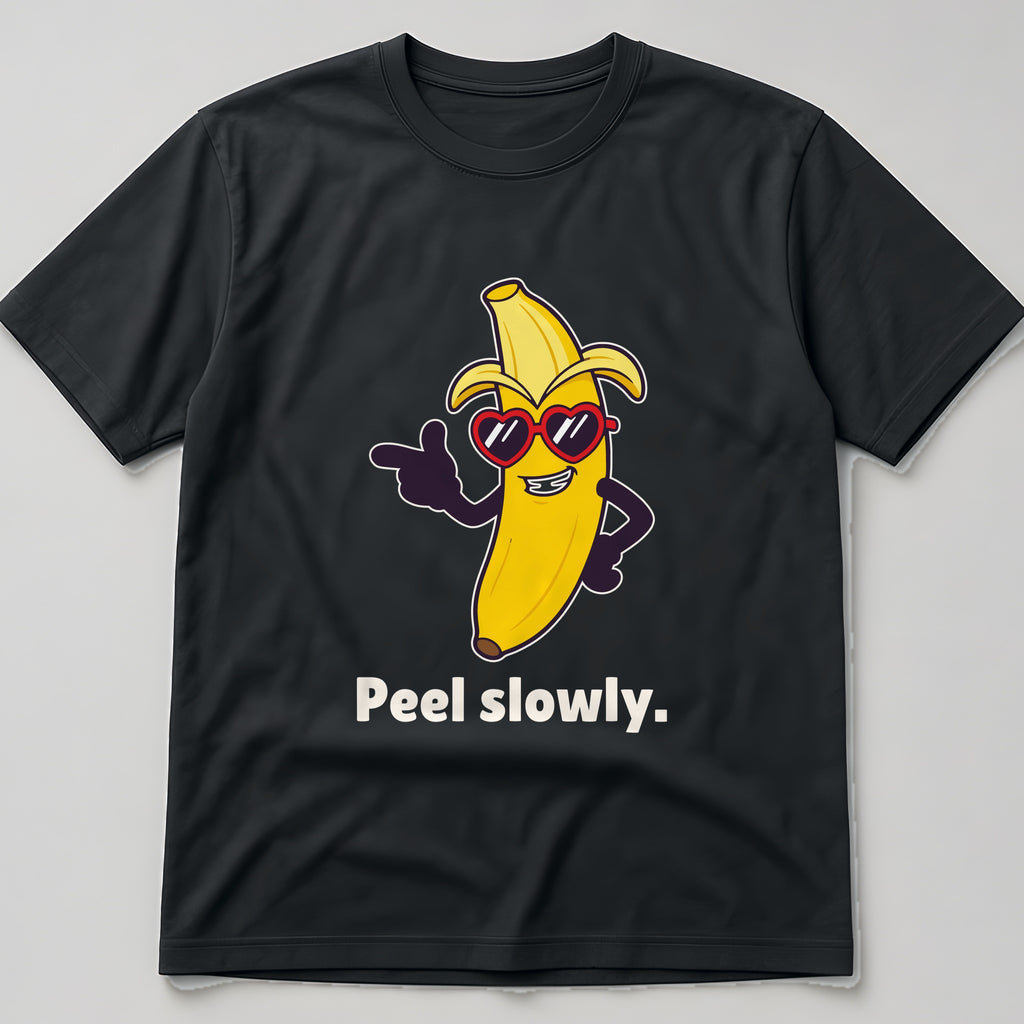The Suave Banana Tee in black, flat lay