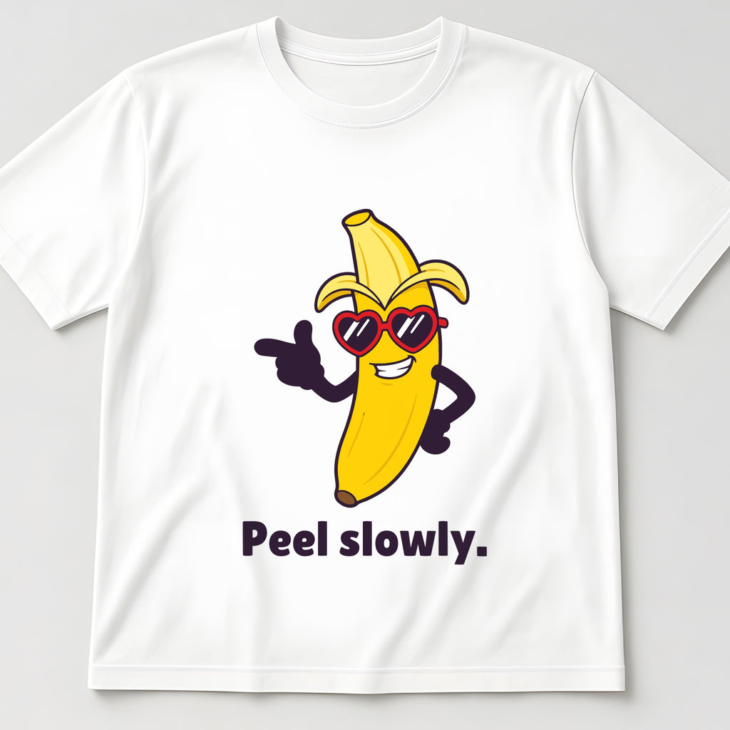 The Suave Banana Tee in white, flat lay