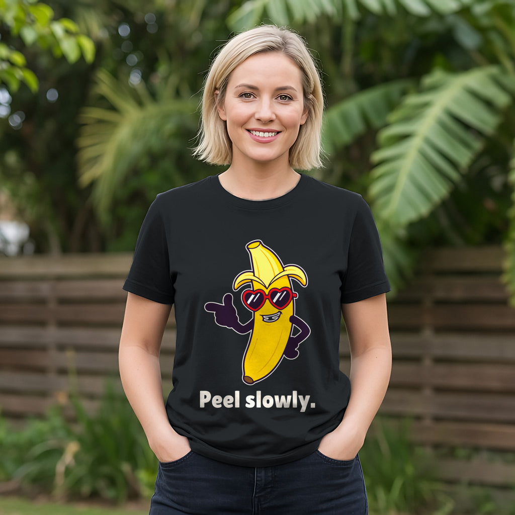 The Suave Banana Tee – Black worn by a model