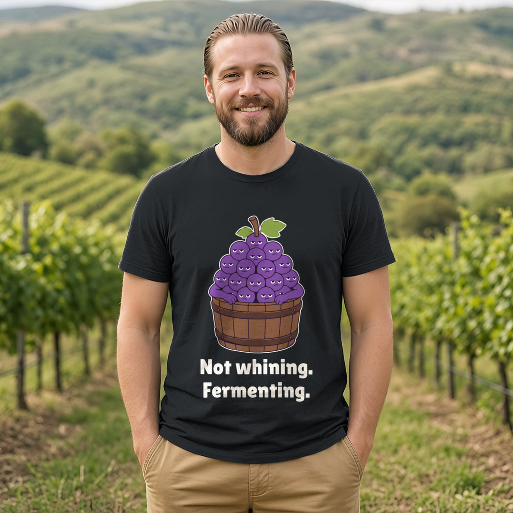 The Grumpy Grapes Tee – Black worn by a model