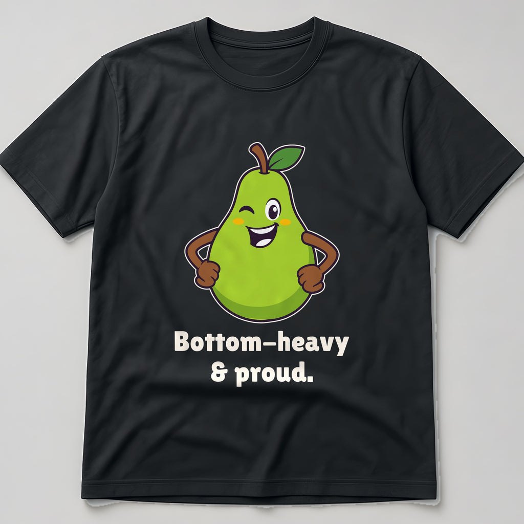 The Proud Pear Tee in black, flat lay
