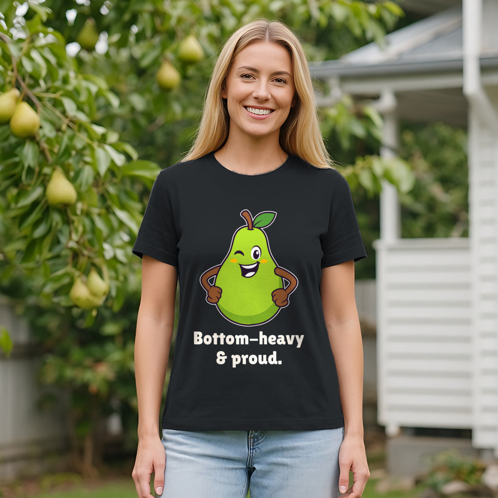The Proud Pear Tee – Black worn by a model