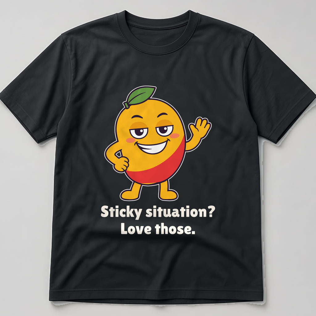 The Sticky Mango Tee in black, flat lay