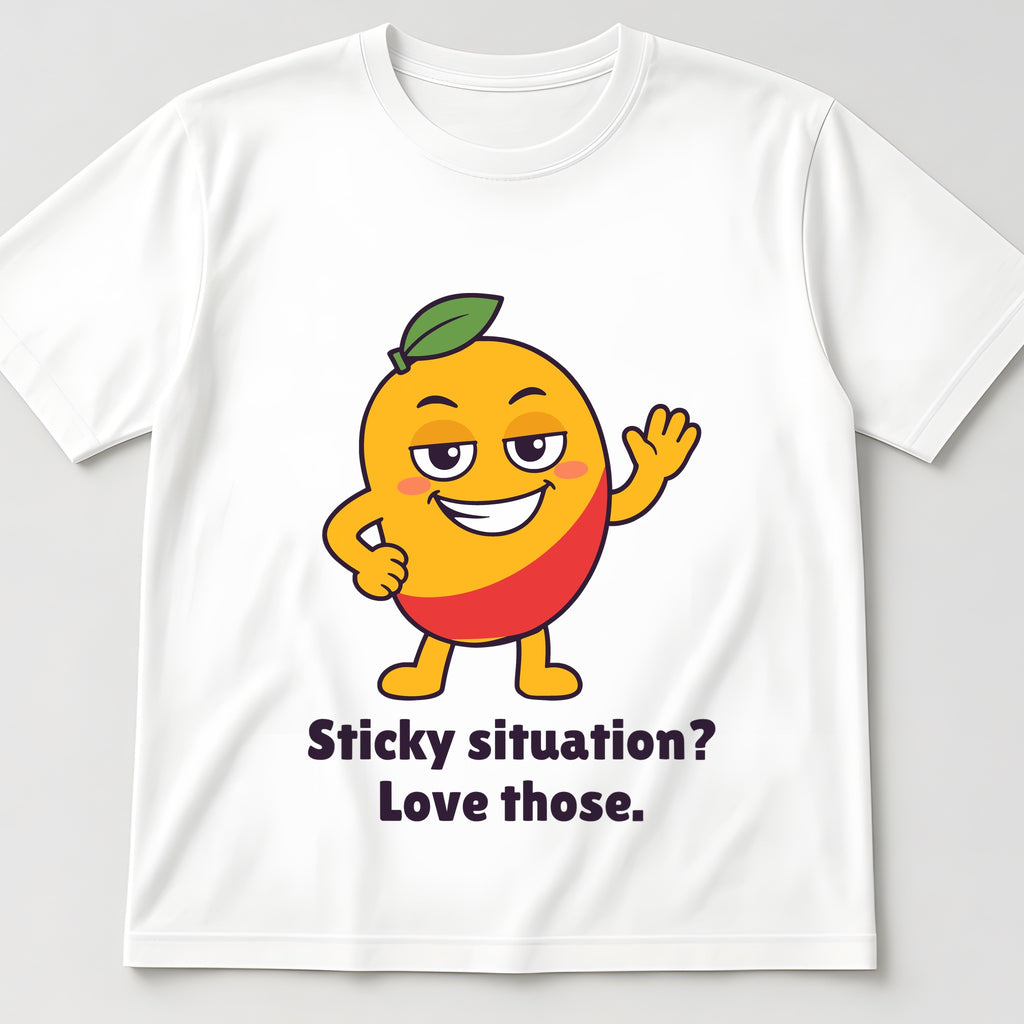 The Sticky Mango Tee in white, flat lay