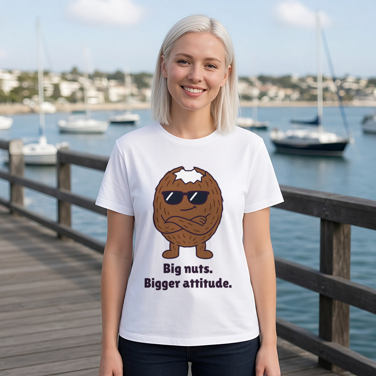 The Hard-Shell Coconut Tee – White worn by a model