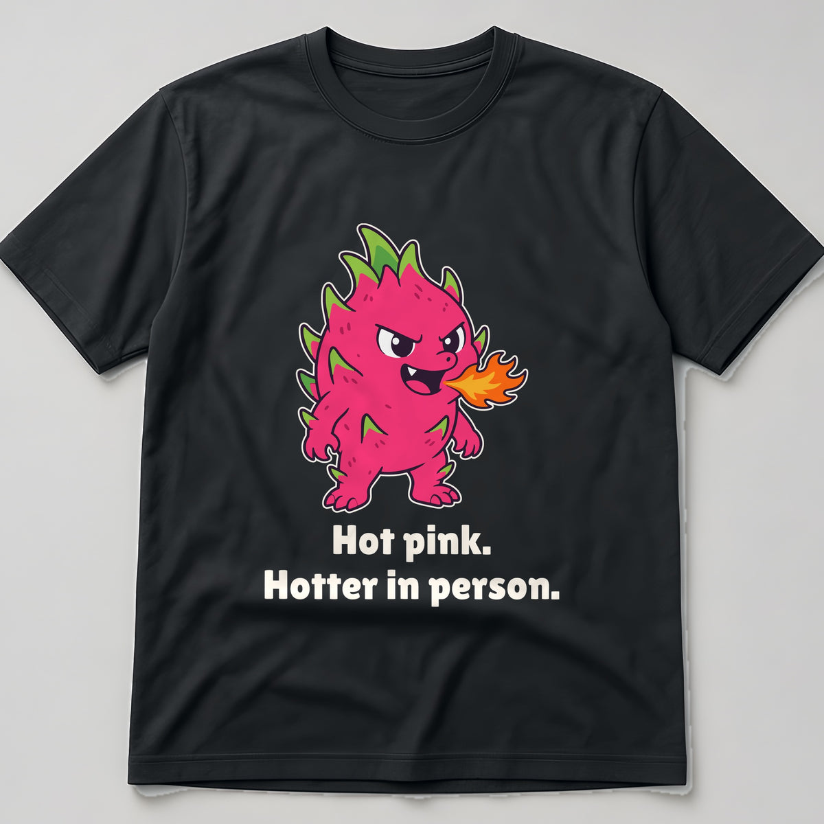 The Fire-Breathing Dragonfruit Tee in black, flat lay