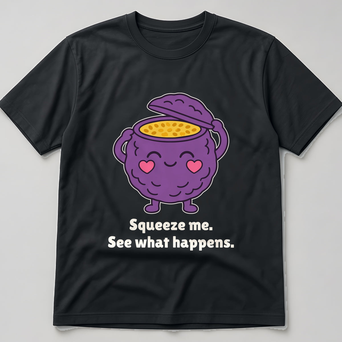 The Passionate Passionfruit Tee in black, flat lay
