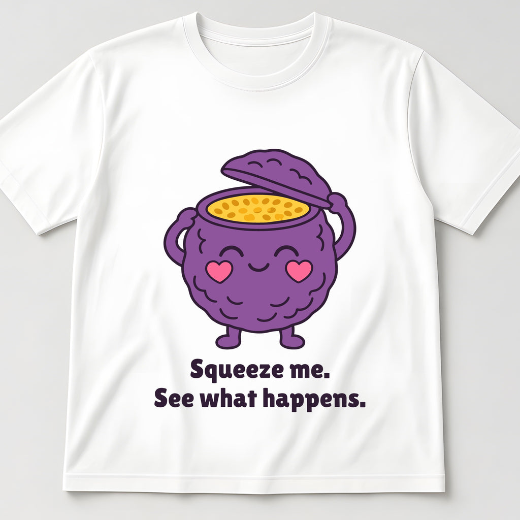 The Passionate Passionfruit Tee in white, flat lay