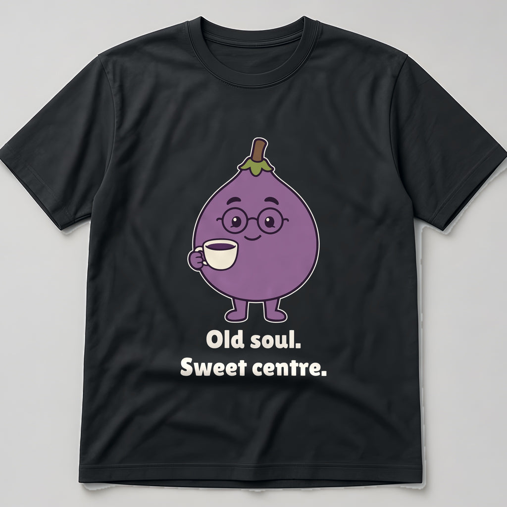The Wise Old Fig Tee in black, flat lay