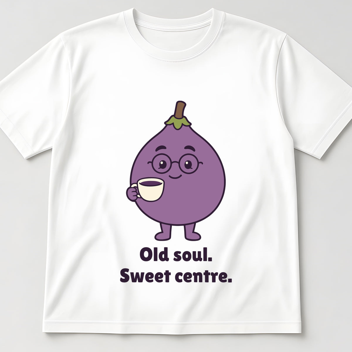 The Wise Old Fig Tee in white, flat lay