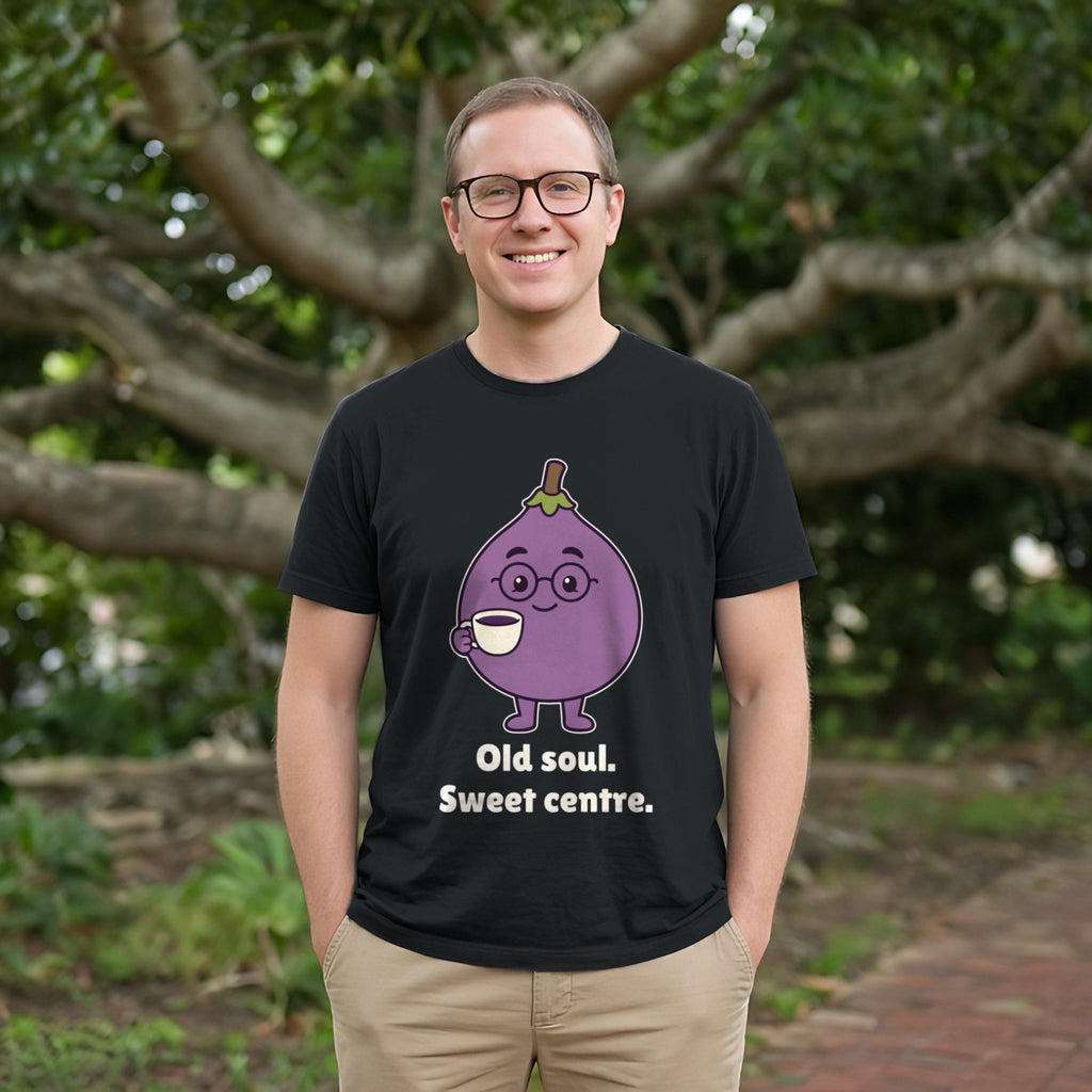 The Wise Old Fig Tee – Black worn by a model