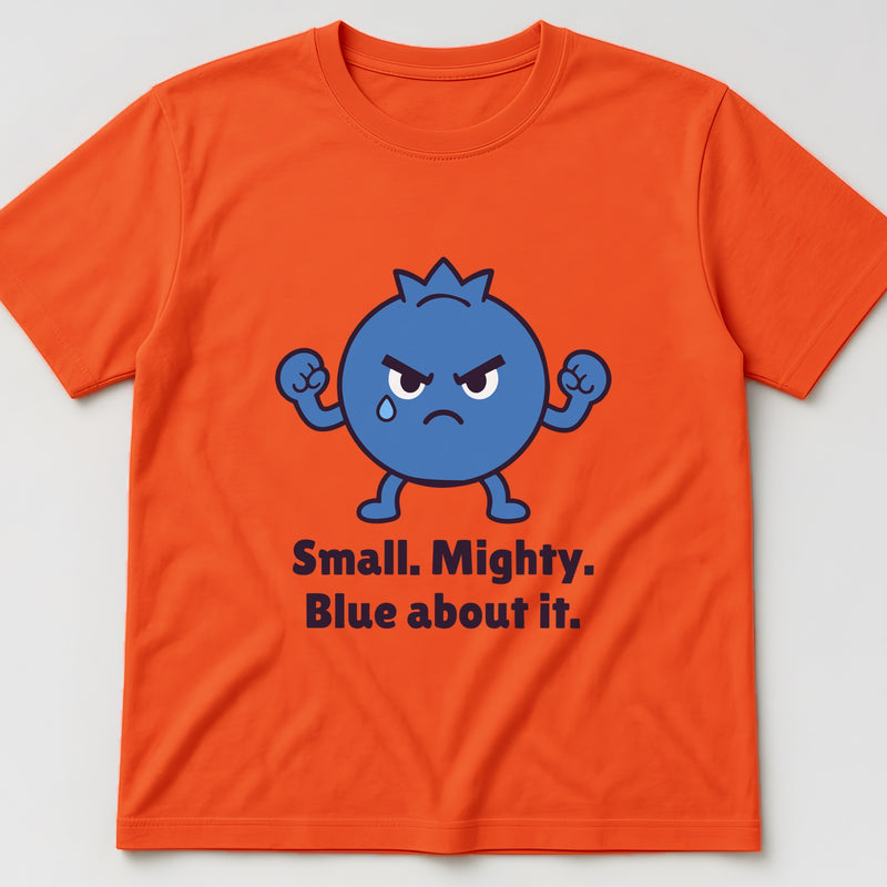 The Tiny Blueberry Tee in orange, flat lay
