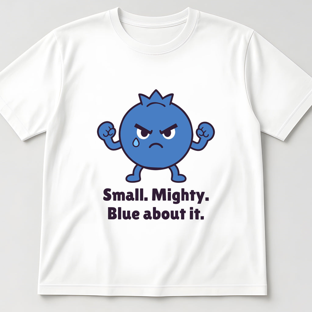 The Tiny Blueberry Tee in white, flat lay