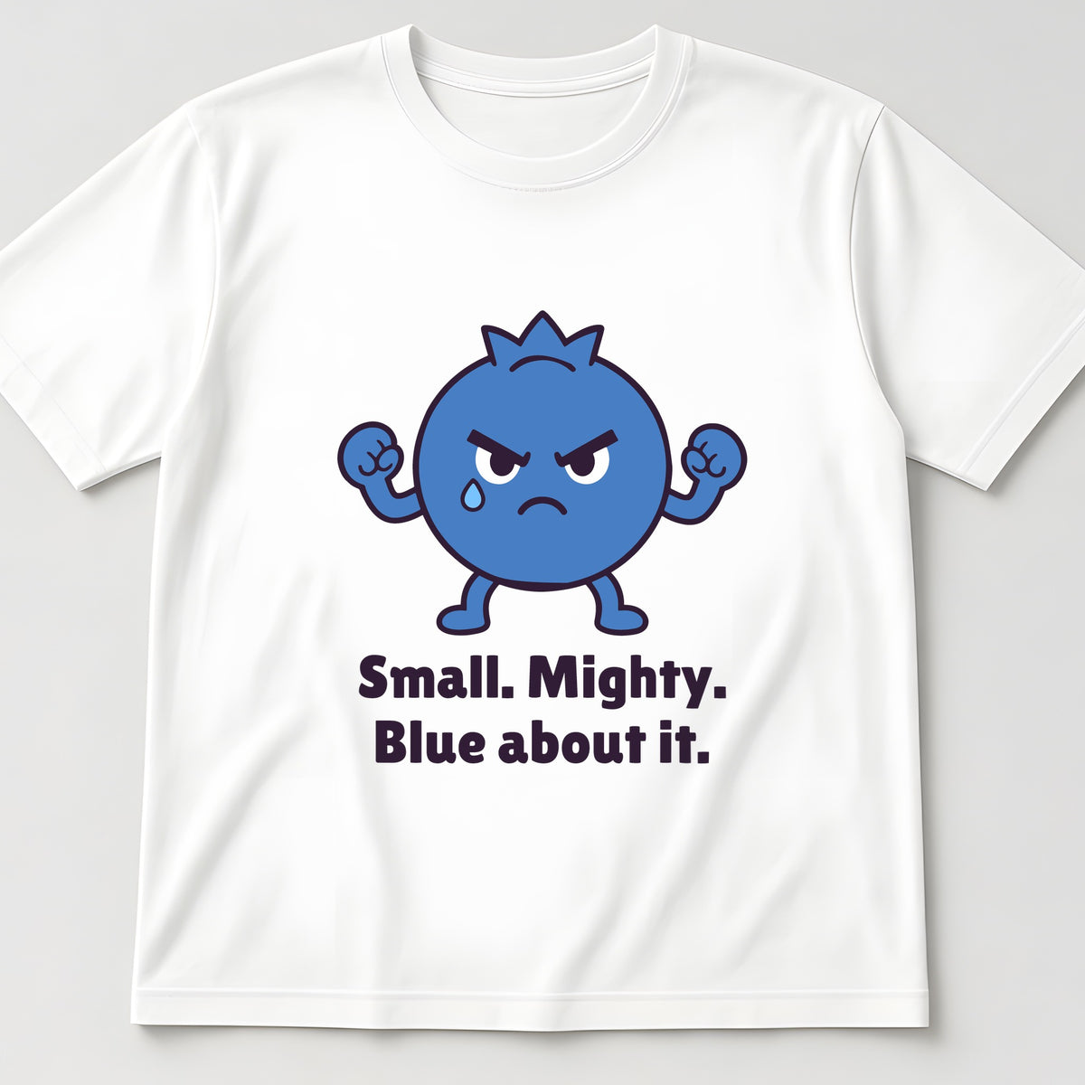 The Tiny Blueberry Tee in white, flat lay