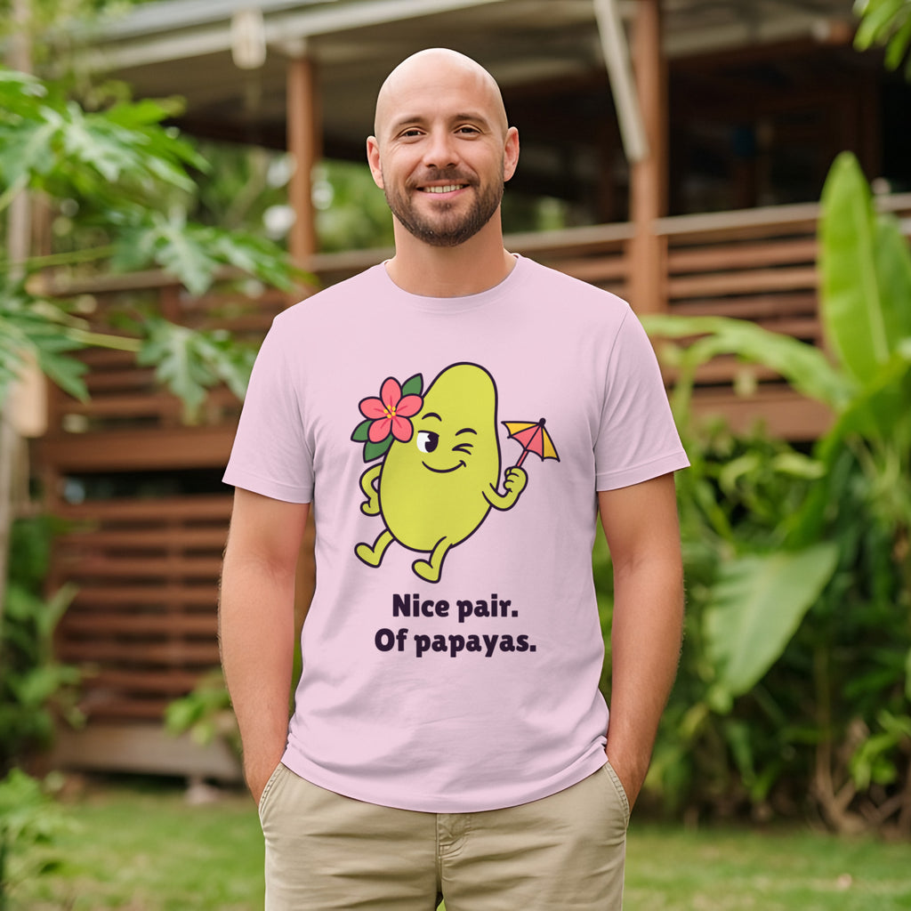 The Tropical Papaya Tee in light pink, worn by a model