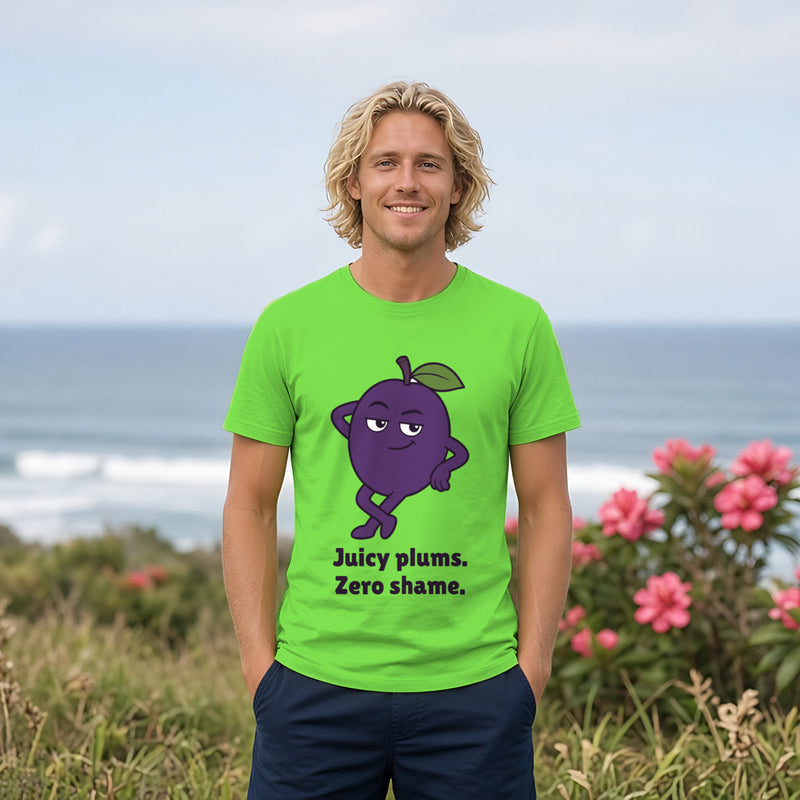 The Shameless Plum Tee in lime, worn by a model