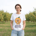 The Anxious Apricot Tee in white, worn by a model