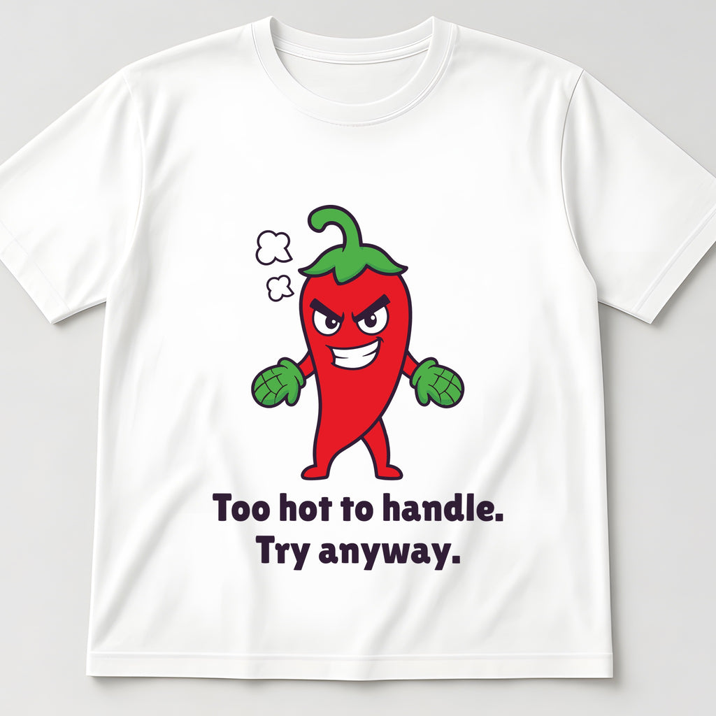 The Hot-Headed Chilli Tee in white, flat lay