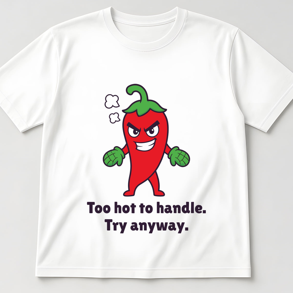 The Hot-Headed Chilli Tee in white, flat lay