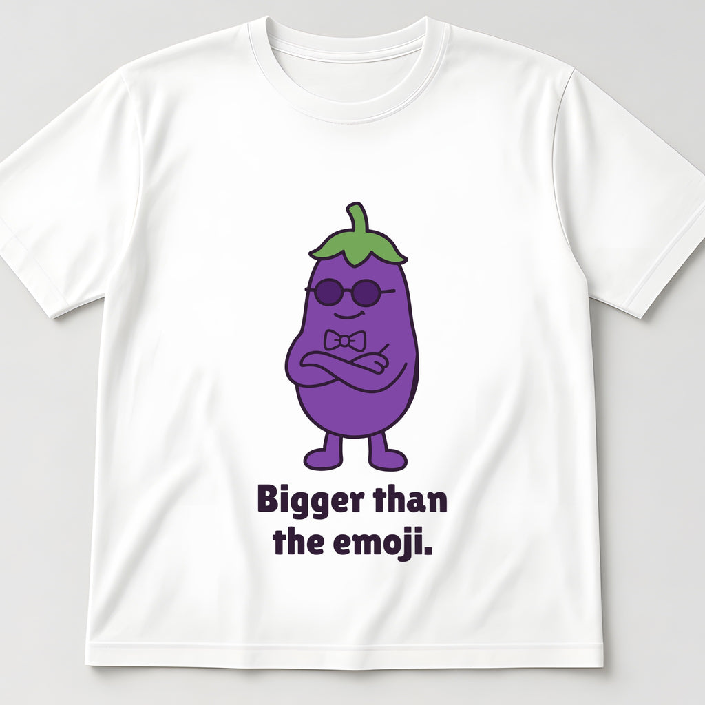 The Smug Eggplant Tee in white, flat lay