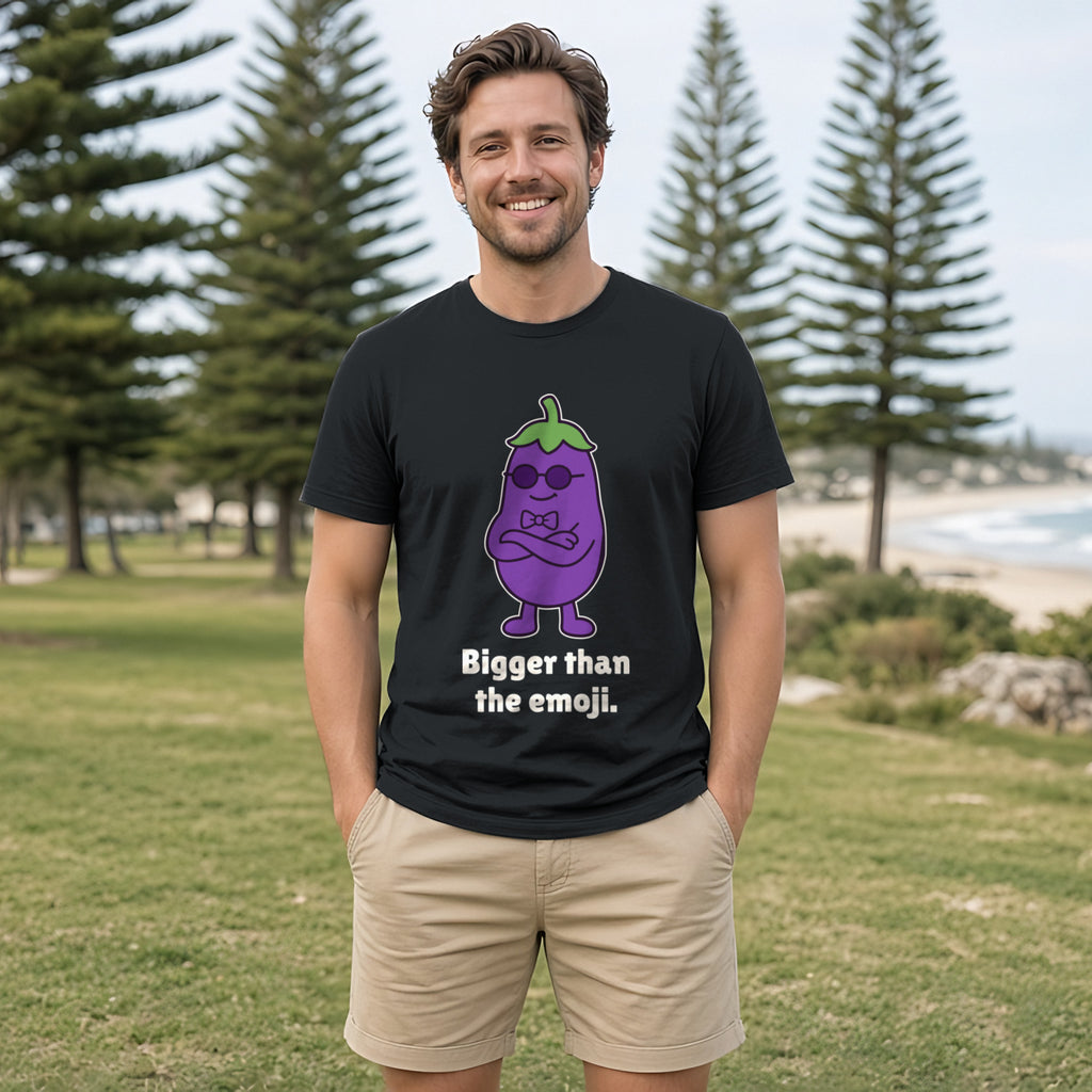 The Smug Eggplant Tee – Black worn by a model