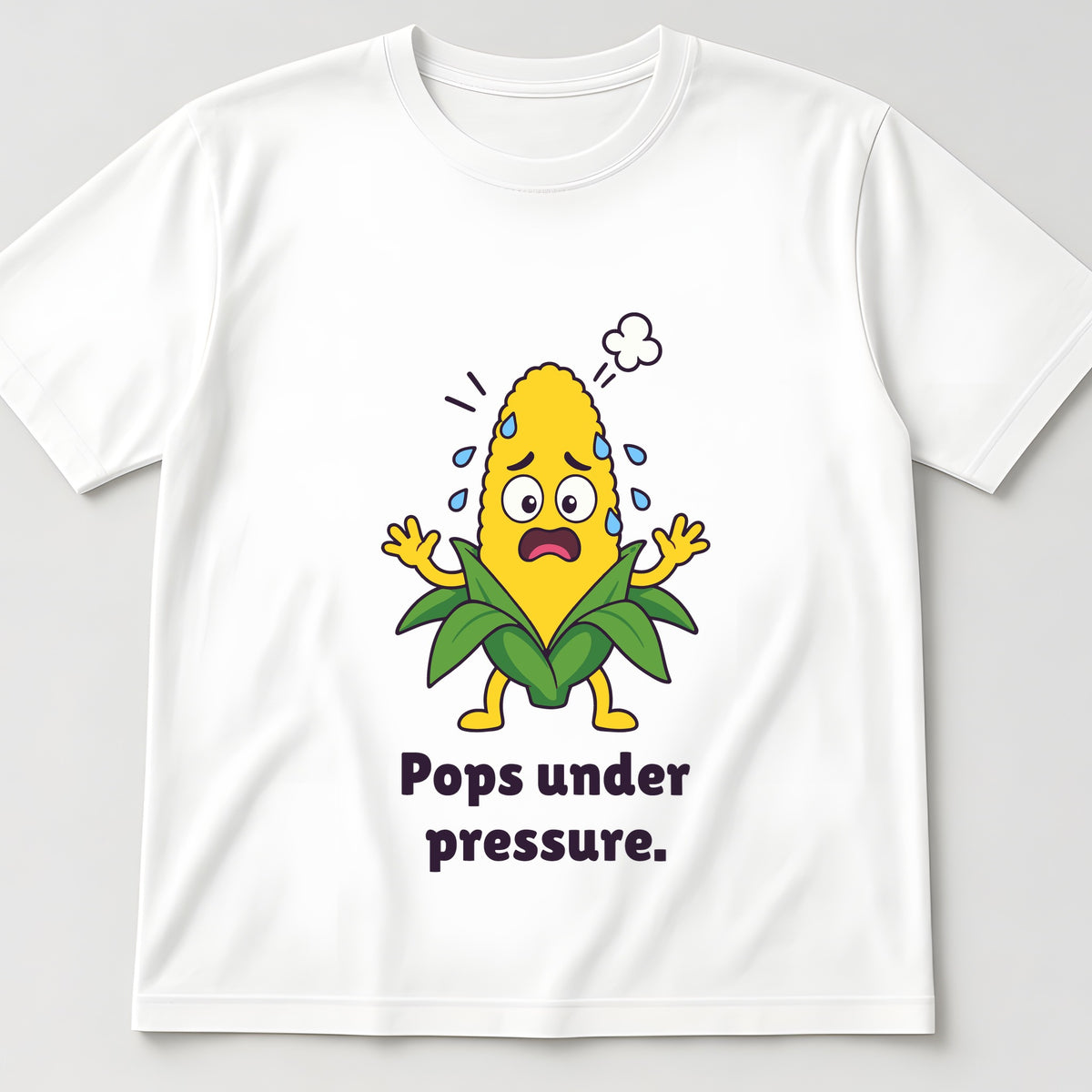 The Nervous Corn Tee in white, flat lay