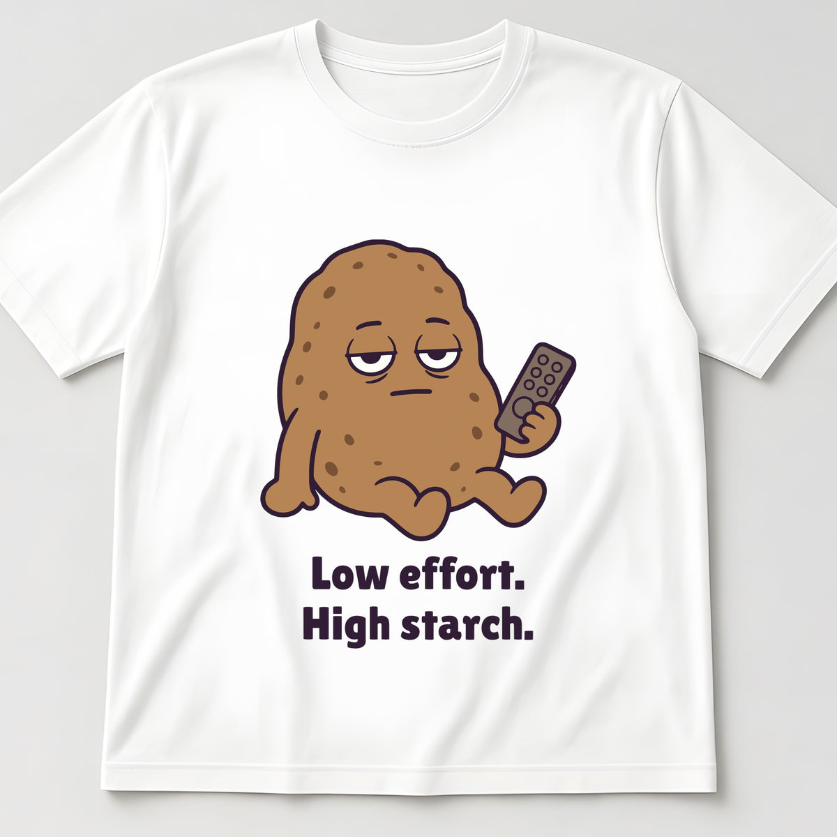 The Low-Effort Potato Tee in white, flat lay