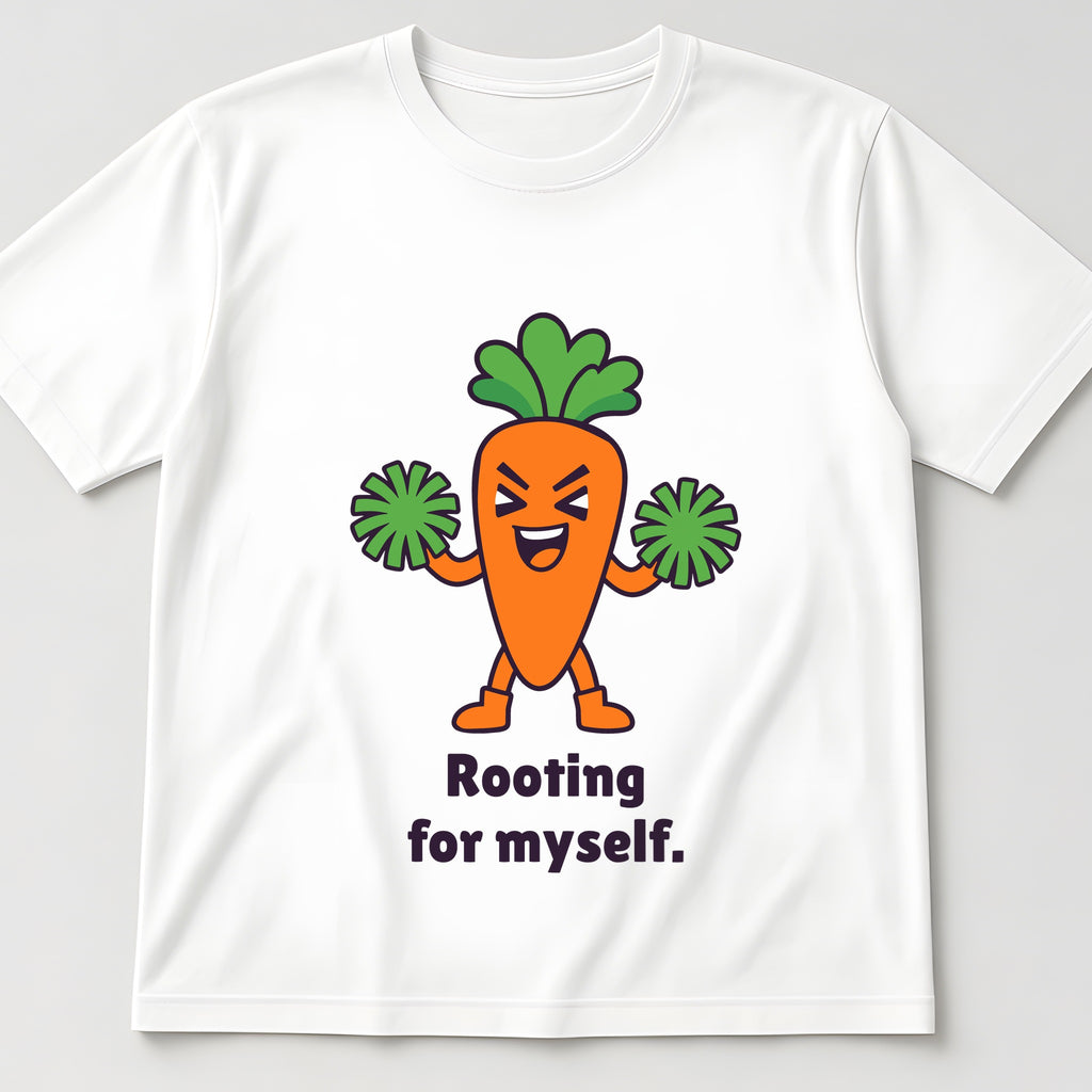 The Self-Motivated Carrot Tee in white, flat lay