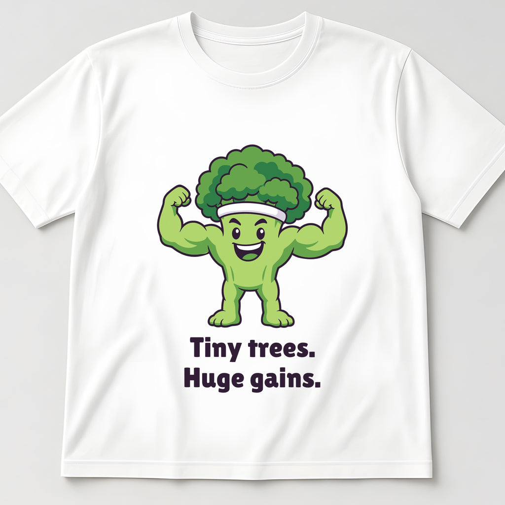 The Gym Broccoli Tee in white, flat lay