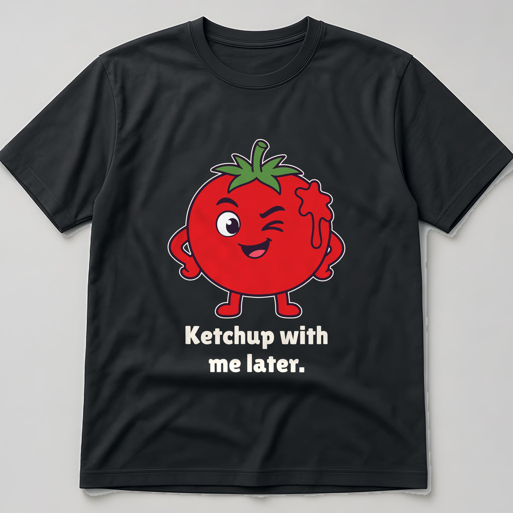 The Saucy Tomato Tee in black, flat lay