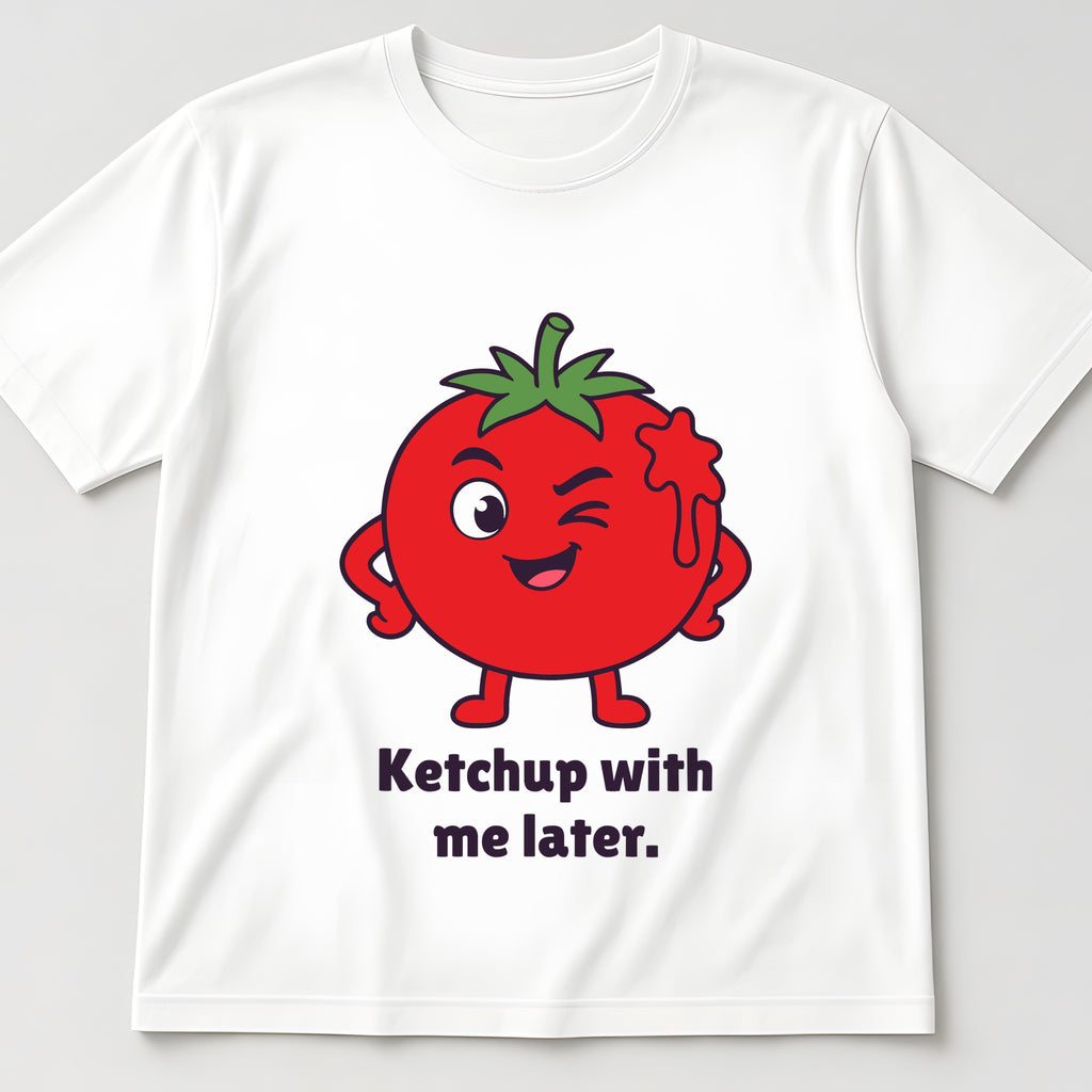 The Saucy Tomato Tee in white, flat lay
