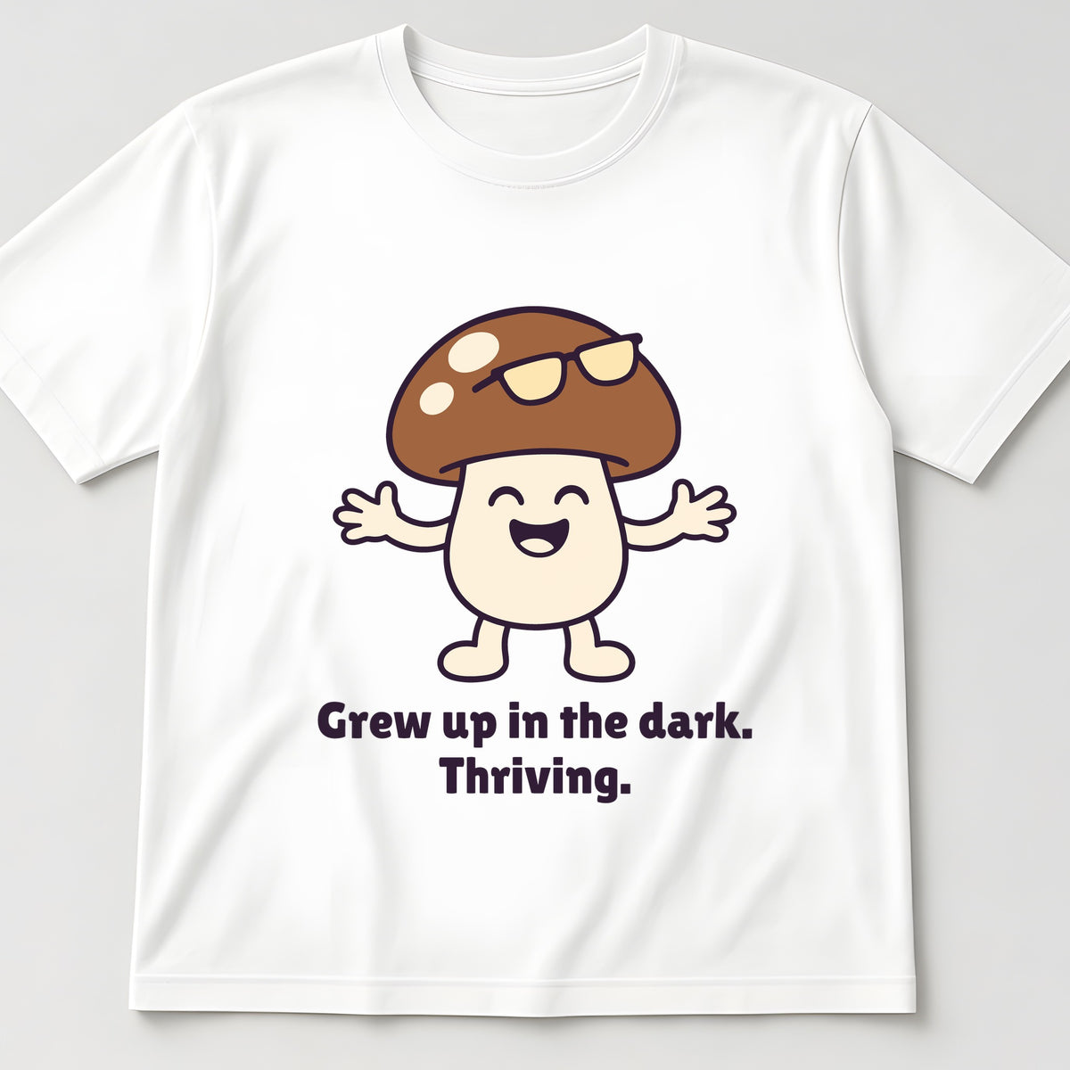 The Late-Bloomer Mushroom Tee in white, flat lay