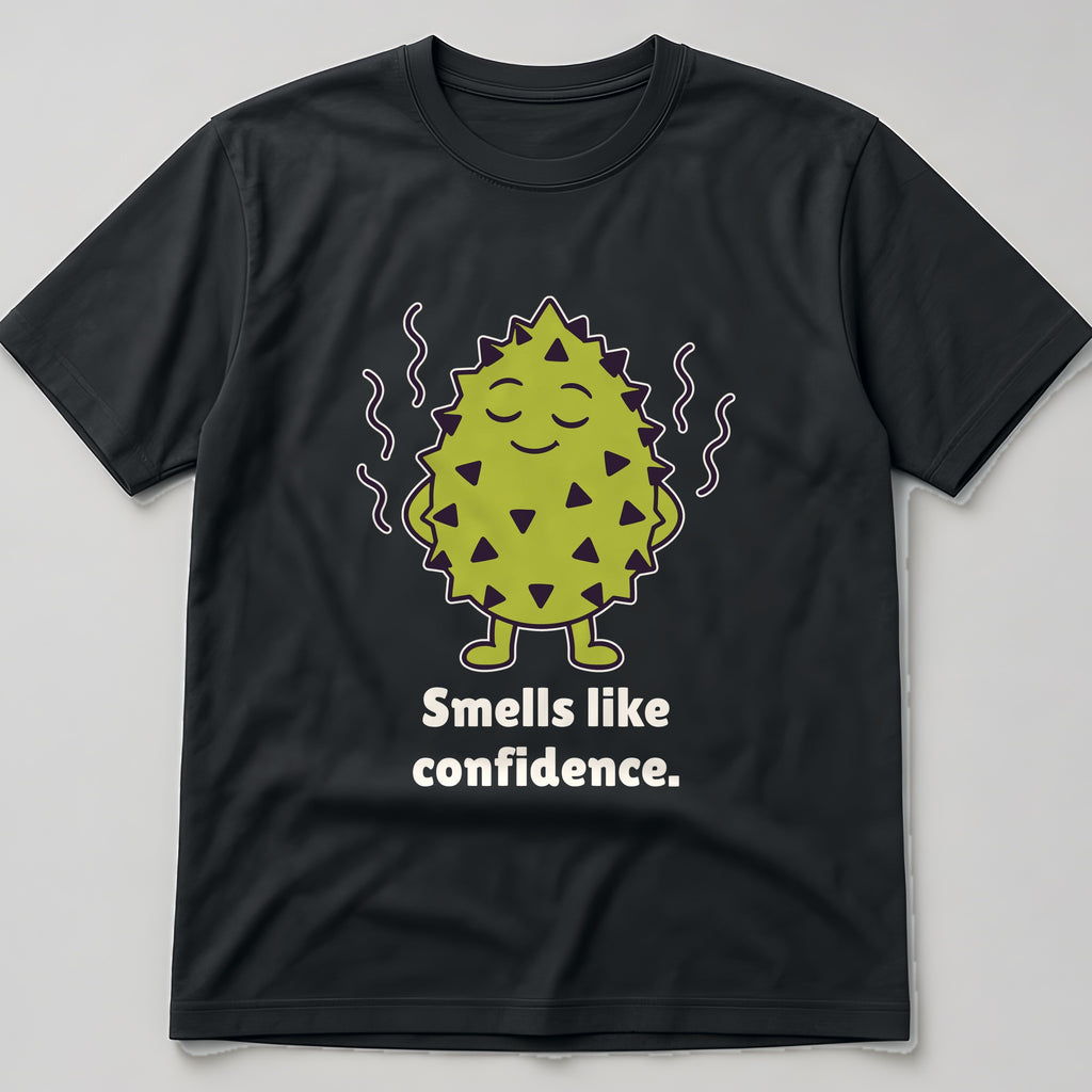 The Unbothered Durian Tee in black, flat lay
