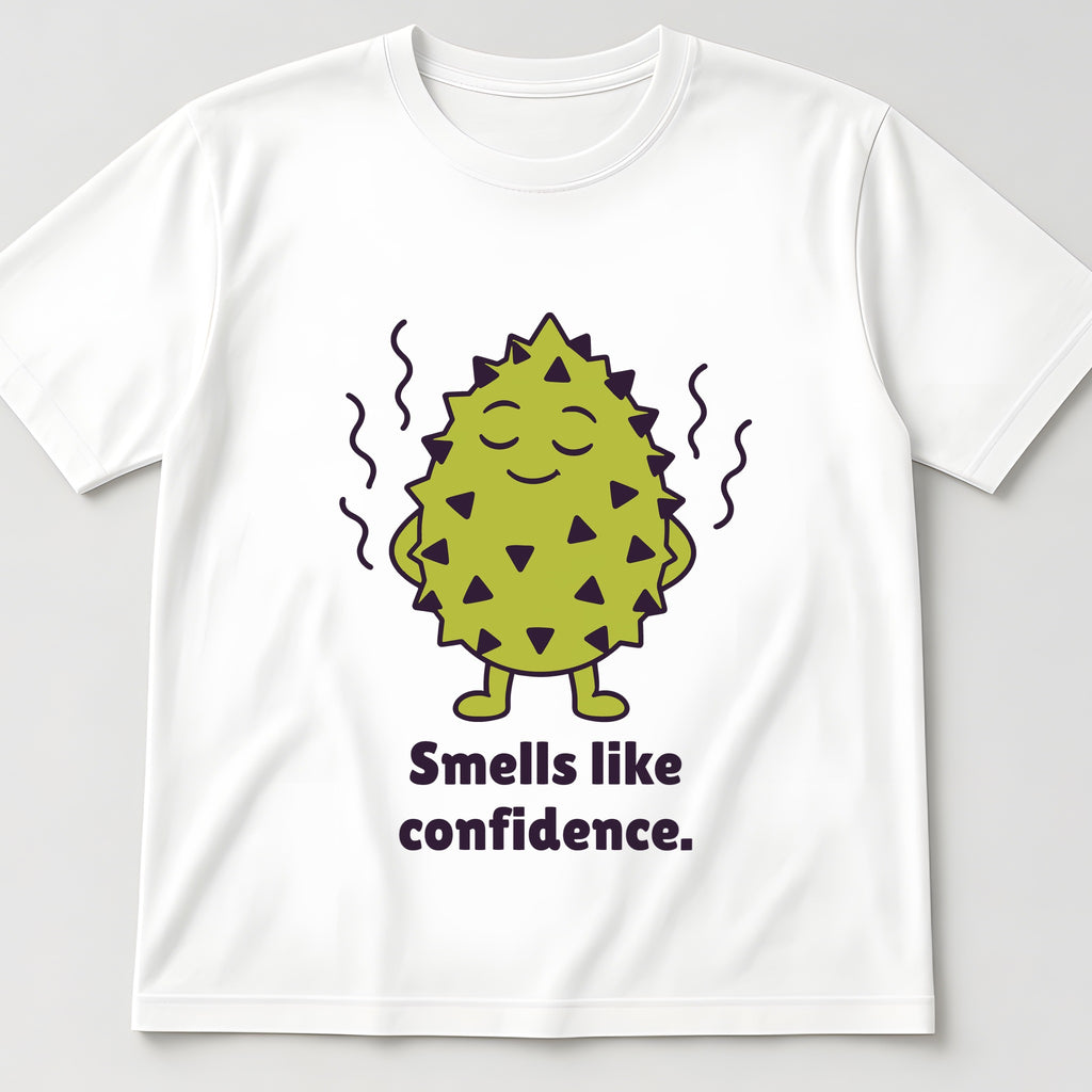 The Unbothered Durian Tee in white, flat lay