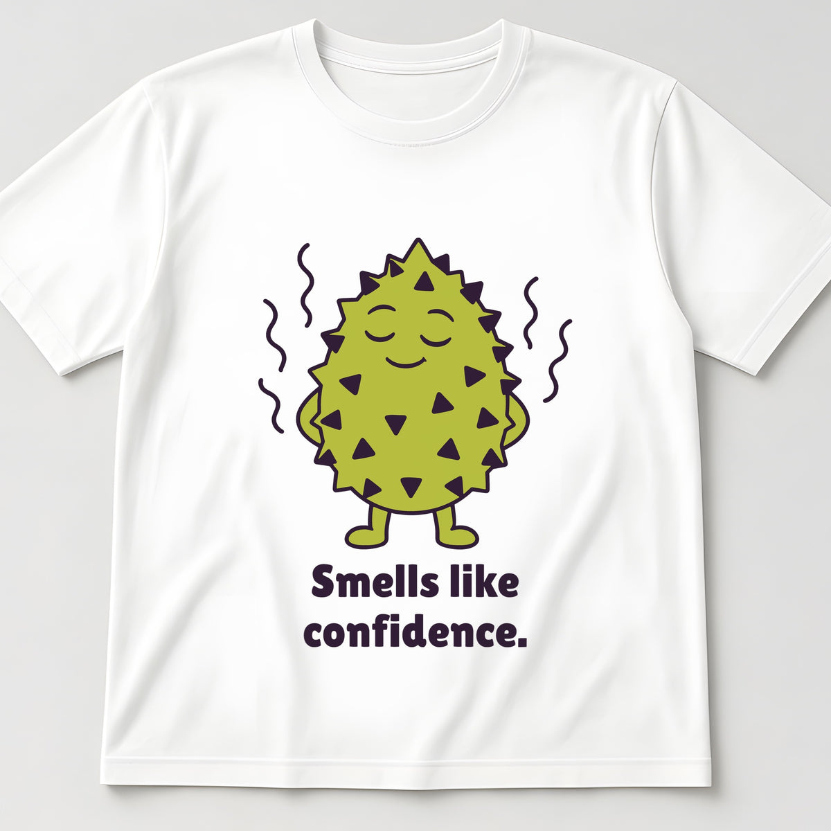 The Unbothered Durian Tee in white, flat lay