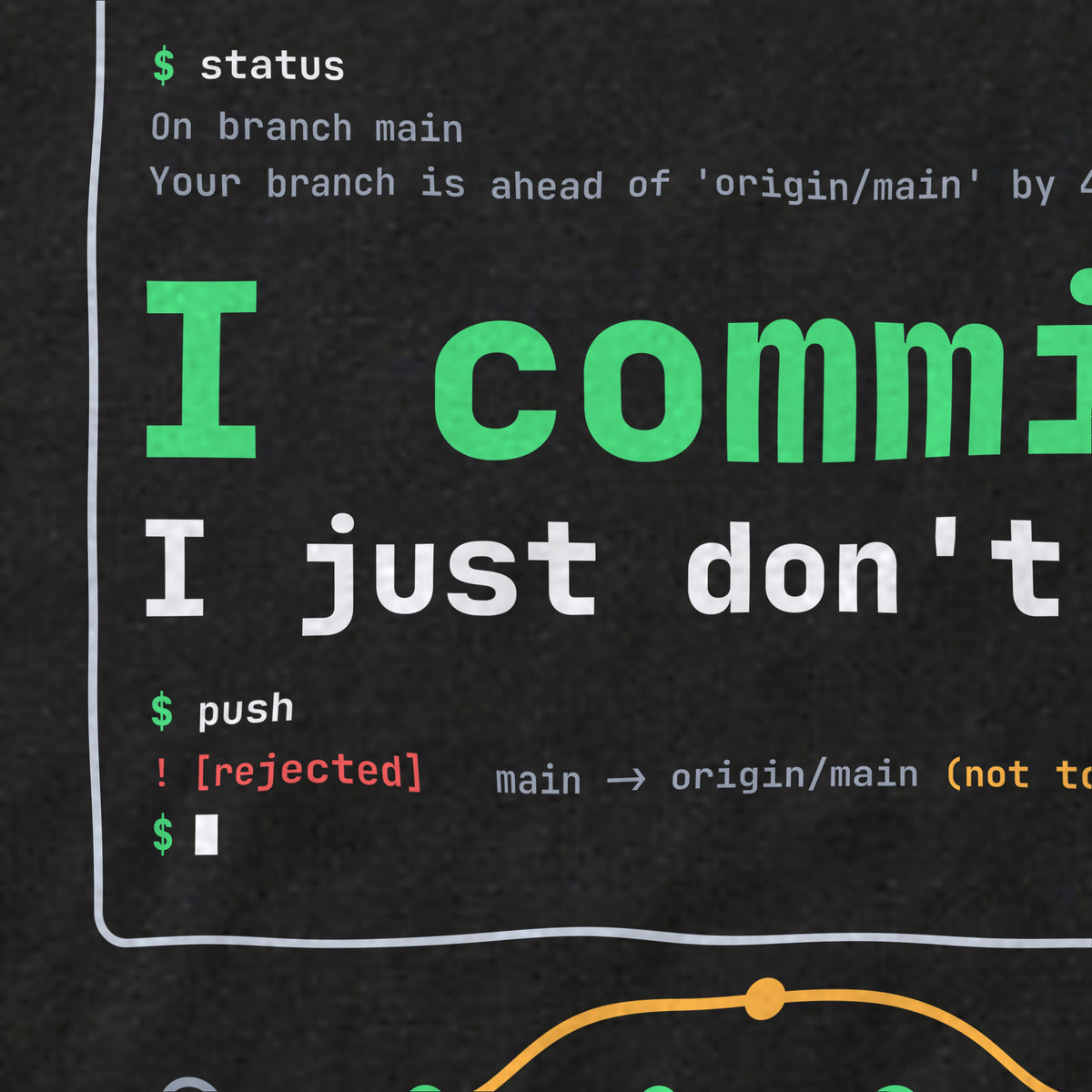 Print detail of the terminal design: 'I commit. I just don't push.'